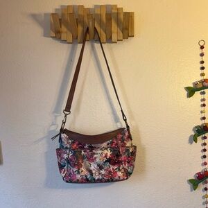 Rosetti Vegan Leather Floral Crossbody Hobo Bag. Double section purse with lots